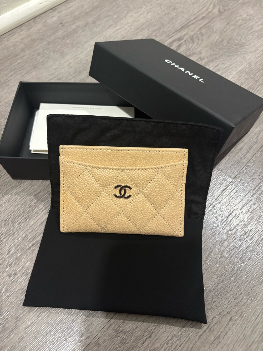 CHANEL Beige Quilted CC Logo Card Holder